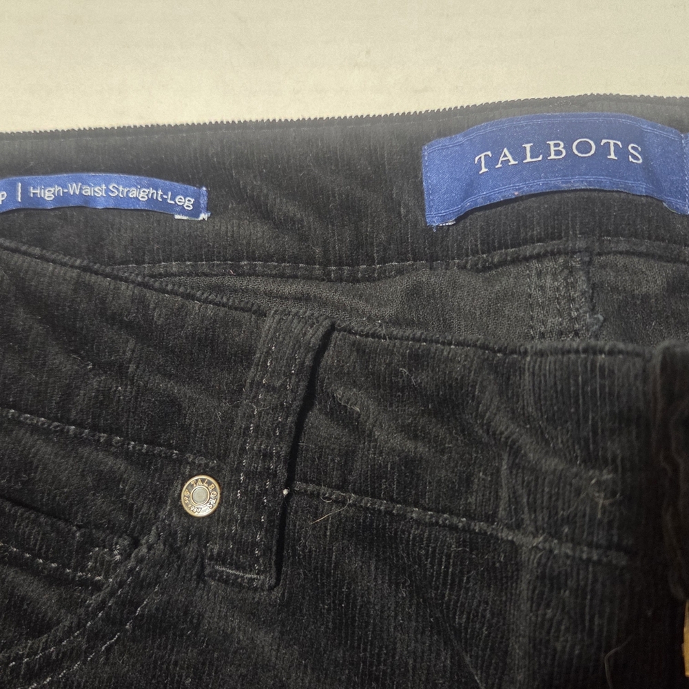 Talbots Black High-Waist Straight-Leg Ladies Corduroys Size 12P